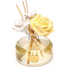 Storemax 150 ml Boyunlu Cam Şişe Seramik Çiçek Taş Çubuklu Vanilya Sandal Oda Kokusu