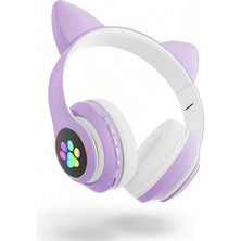Storemax H10 Cat Kedili LED Işıklı Kafaüstü Bluetooth Kulaklık (Lila)