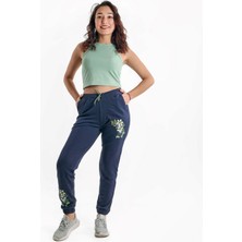 ASN Concept Lacivert Renk Çiçek Baskılı Eşofman Altı (Büyük Beden Seçeneğiyle)