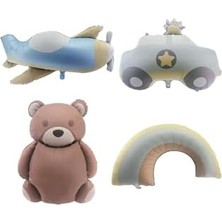 Storemax Retro Folyo Balon 4 Lü Set; Uçak, Araba, Gökkuşağı ve Ayıcık