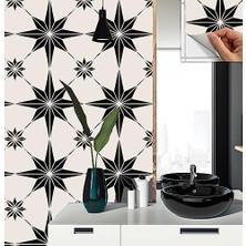 Storemax Kendinden Yapışkanlı Çıkartması, Zemin Duvar Kaplama, Yapışkanlı Kaplama Pvc Siyah Yıldız Desenli 30X30 cm (56 Adet / 5 M²)