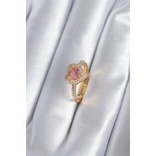Clariss Pirinç Gold Renk Pembe Zirkon Taş Kalp Charm Model Kadın Yüzük