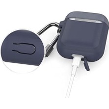 Storemax Airpods 1-2 Nesil Uyumlu Silikon Kılıf – Mat Yumuşak Dokulu, Darbe Emici, Kemer Klipsli Karabina, Kablosuz Şarj Destekli, Yedek Üst Kapak Hediyeli, Toz Geçirmez Koruyucu Kılıf Laciver Mavi