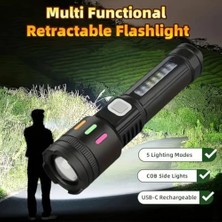 Storemax El Feneri LED USB Şarjlı-Ultra Güçlü Parlak Orta Boy El Feneri [enerji Sınıfı A++]ortam Lambası Deprem,,jandarma,zabıta,bekçi Zoom Yüksek Lümen (Yüksek Parlaklık)