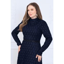 Elben Moda Lina Tesettür Abiye Elbise Dantel Kumaş Eteği Kuyruk ve Beli Taş Detaylı