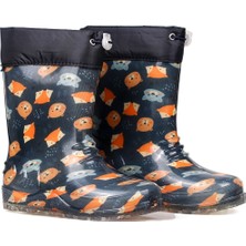 Kajila Turuncu Figürlü Çocuk Yağmur Çizmesi, Su Geçirmez, Kaymaz Tabanlı, Kışlık Çocuk Çizme