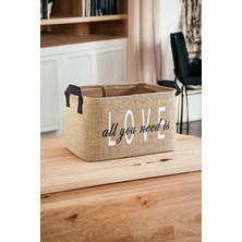 Luxway Home Love Baskılı Jüt Dolap Içi Çocuk Odası Oyuncak Düzenleyici Katlanır Saklama Sepeti Organizer 37X27X25