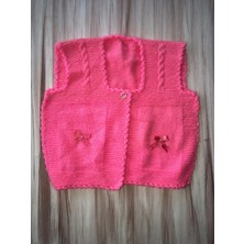 Mor Tırtıl El Örgüsü Pembe Kız Çocuk Yeleği