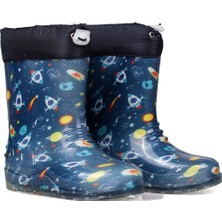 Kajila Mavi Figürlü Çocuk Yağmur Çizmesi, Su Geçirmez, Kaymaz Tabanlı, Kışlık Çocuk Çizme