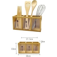 Storemax Bambu Tezgah Üstü 3'lü Kaşıklık Bıçaklık I Tezgah Üstü Dekoratif Kaşıklık 3 Bölmeli I 26X13CM