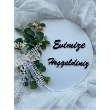 Storemax Kapı Süsü Evimize Hoşgeldiniz Ahşap Okaliptus Yaprağı Beyaz Hediyelik 23-1 Beyaz