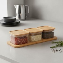 Storemax 3'lü Bambu Kapaklı Cam Kahvaltılık ve Kuruyemişlik, 7 Parça Tepsili Kahvaltı ve Çerezlik Seti, Vakumlu Kapak