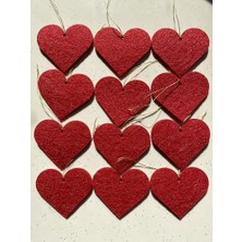 Storemax Mini Tasarım Atölyem Kırmızı Kalp Keçe Yılbaşı Ağacı Süs Seti 12 Li Set Kırmızı