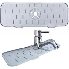 Storemax Silikon Musluk Sıçrama Önleyici Ped, Gri Su Tutucu Mat, Mutfak ve Banyo Tezgahı & Koruyucu, Lavabo Kenarı Için Kaymaz Musluk Kapağı, Damlama Engelleyici Ped, 37 * 14 cm