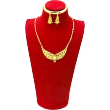 Alya's Aksesuar Şık Altın Rengi Buğday Çiçeği Etnik Kolye ve Küpe Seti