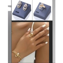 Alya's Aksesuar Micro Taşlı Bileklik Küpe ve Yüzük Seti