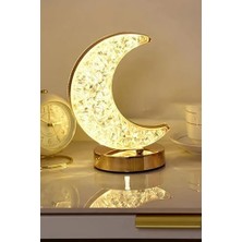 Storemax Ay Kristal Masa Lambası - 3 Renkli Dokunmatik Akrilik LED Romantik Gece Lambası Şarjlı