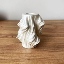 Storemax Dalgalı Desenli Dekoratif Mini Vazo| Inci Rengi | Döküm Seramik Tozu | El Boyaması