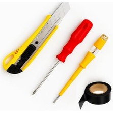 Storemax 4’lü Profesyonel El Aletleri Seti – Dayanıklı Sarı Bıçağı (Kesici), Elektrikçi Kontrol Kalemi (Tester Kalem), Siyah Pvc Elektrik Bandı (Izole Bant) – Kablo Onarımı, Elektrik Tamiri, Kablo Düzenl