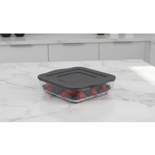 Borart Antrasit Plastik Kapaklı Petek Desenli Kare Büyük Cam Tepsi - 45496