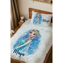 Homamia Isme Özel Baskılı %100 Pamuk Tek Kişilik Nevresim Takımı Frozen Elsa