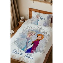 Homamia Isme Özel Baskılı %100 Pamuk Tek Kişilik Nevresim Takımı Elsa Anna