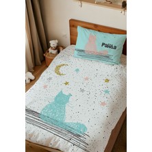 Homamia Isme Özel Baskılı %100 Pamuk Tek Kişilik Nevresim Takımı Yıldızlarla Kedi