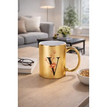 V Harfli Altın Sarısı Kupa Bardak