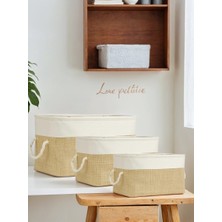 Luxway Home 3'lü Beyaz Garnili Jüt Set Dolap Içi Çamaşır Çocuk Odası Oyuncak Düzenleyici Katlanır, Saklama Sepeti Organizer