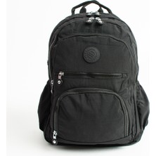 Sanmorris Unisex Suya Dayanıklı Krinkıl Kumaş Çok Gözlü  Siyah Renkli Laptop Okul Ve Sırt Çantası