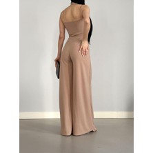 Rengamoda Ithal Krep Kumaş Askılı Geniş Paça Tulum Elbise (Renkli)