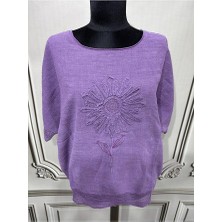 Kadın Oversize Kabartmalı Fileli %100 Keten Bluz