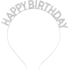S'82 Gümüş Kristal Taşlı Happy Birthday Tacı
