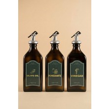 Frolde Amber Zeytinyağı Sıvıyağ Sirke Şişesi Yağdanlık Vintage Retro 3lü Set