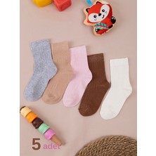 Hobins Sportswear & Company 5'çift Bebek & Çocuk Çorap Düz Sade Derbi Dört Mevsim Okul Çorabı Gri,bej,pembe,kahve,krem Renkleri