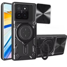 Alstrap Xiaomi Mi 14T Uyumlu Zırhlı Kılıf | Kamera Korumalı Sürgülü Kapaklı Yüzüklü Standlı Manyetik Telefon Kılıfı