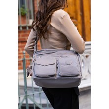 Sanmorris Kadın Suya Dayanıklı Kumaş 5 Gözlü Çapraz Askılı Omuz Çantası