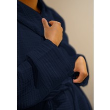 Monolisse % 100 Pamuk 4 Kat Müslin Ünisex Kapşonsuz Bornoz Lacivert S/m