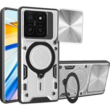 Alstrap Xiaomi Mi 14T Uyumlu Zırhlı Kılıf | Kamera Korumalı Sürgülü Kapaklı Yüzüklü Standlı Manyetik Telefon Kılıfı