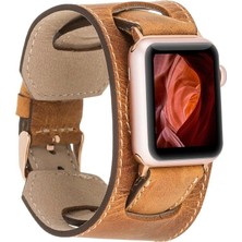 S'82 Apple Watch Uyumlu Deri Kordon 42-44-45MM Cuff G19 Taba