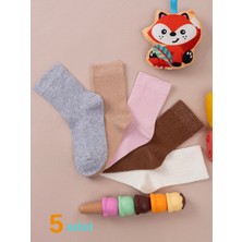 5'çift Bebek & Çocuk Çorap Düz Sade Derbi Dört Mevsim Okul Çorabı Gri,bej,pembe,kahve,krem Renkleri
