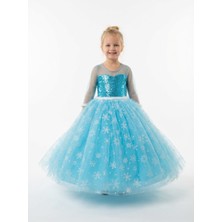 Butik Happy Kids Frozen Elsa Kostümü Uzun kollu Kız Çocuk Prenses Elbisesi - Kar Tanesi Tül Etek
