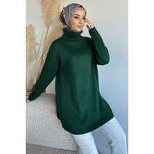 Julude Gülseli Balıkçı Yaka Yırtmaçlı Tesettür Triko Tunik P-00019890