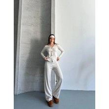 Esila Moda Kadın Krem Düğmeli Fitilli Ikili Takım