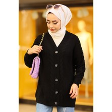 Lugmo Kadın Triko Hırka Akrilik Iplik 80 cm Saç Örgülü Siyah