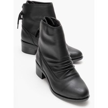 Ccway Ön Kırışık Arkadan Bağlı Kadın Bot SİYAH CİLT