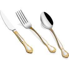 Arsel Dafne Gold 36 Parça Çatal Kaşık Bıçak Takımı 304 Kalite 3 mm Premium Set Gerçek Altın 18/10