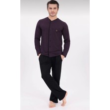 Pelin Erkek Önden Açık Uzun Kollu Ince Pijama TAKIMI-SIYAH-6537