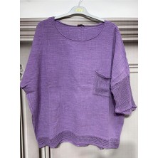 Kadın Oversize Fileli %100 Keten Bluz