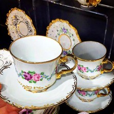 Manushum El Boyama Porselen 6lı Set Manolya Double Kahve Fincan Takımı-Beyaz